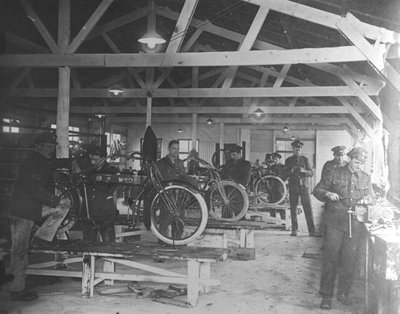 A WWI Motorcycle Repair Shop by English Photographer
